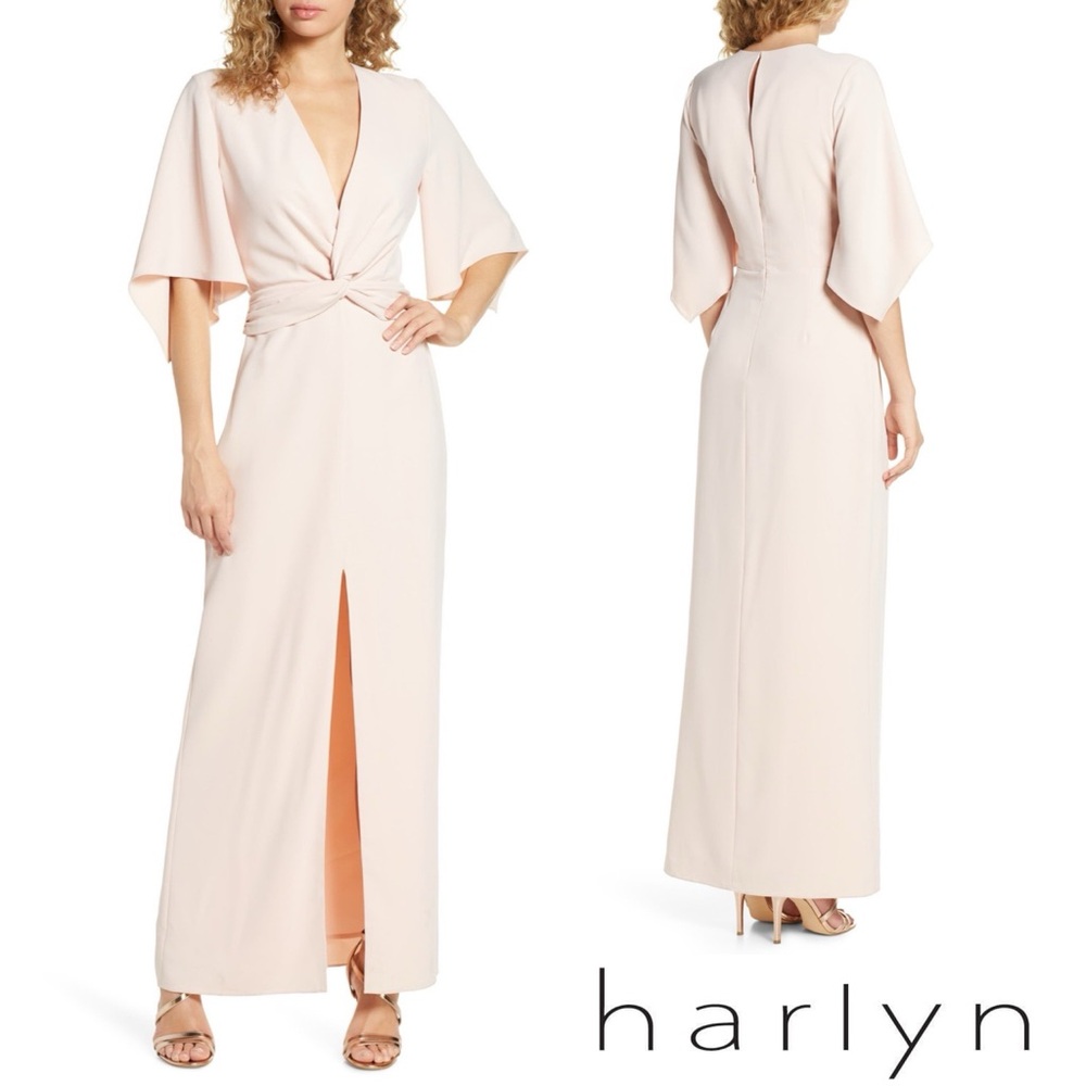 Harlyn Twist Front Evening Gown Blush Pink Large Petite GUC